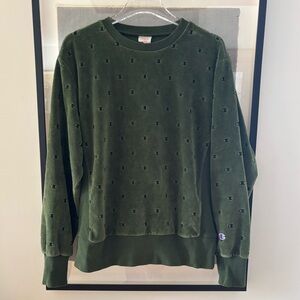 Champion Men's velvet olive crew sweatshirt
with sheer C’s Rare  size L